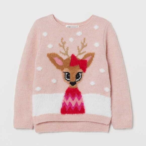 Jacquard knit Pink Reindeer Sweater NWOT - Picture 1 of 3
